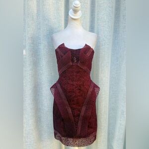 Nina Raynor burgundy strapless mini dress